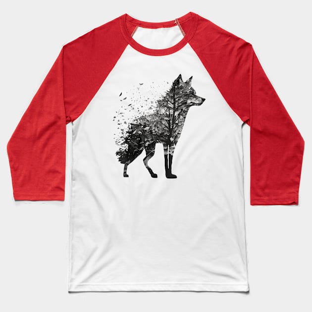 Wolf Tree Decay Drawing Animal Print Art Wolf Baseball T-Shirt by elmiragokoryan